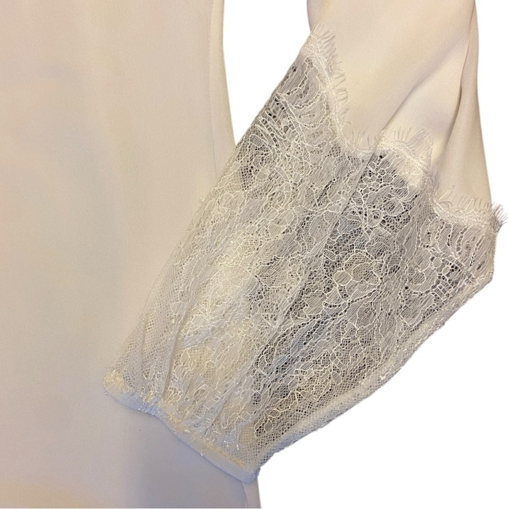 Kobi Halperin Valentina Balloon Sleeve Ivory Silk Blouse with Lace - Picture 5 of 14